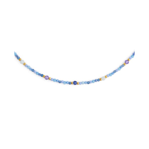 Collar Glam Azul Acero Baño Oro