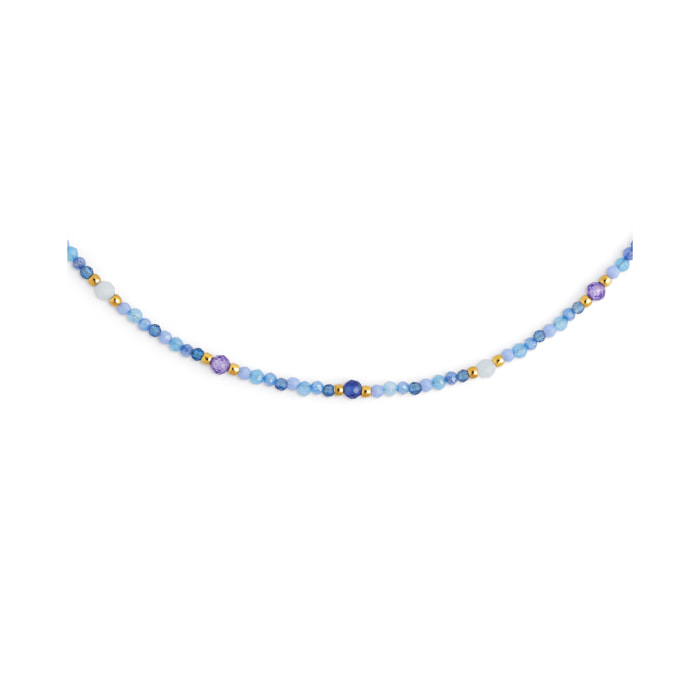 Collar Glam Azul Acero Baño Oro