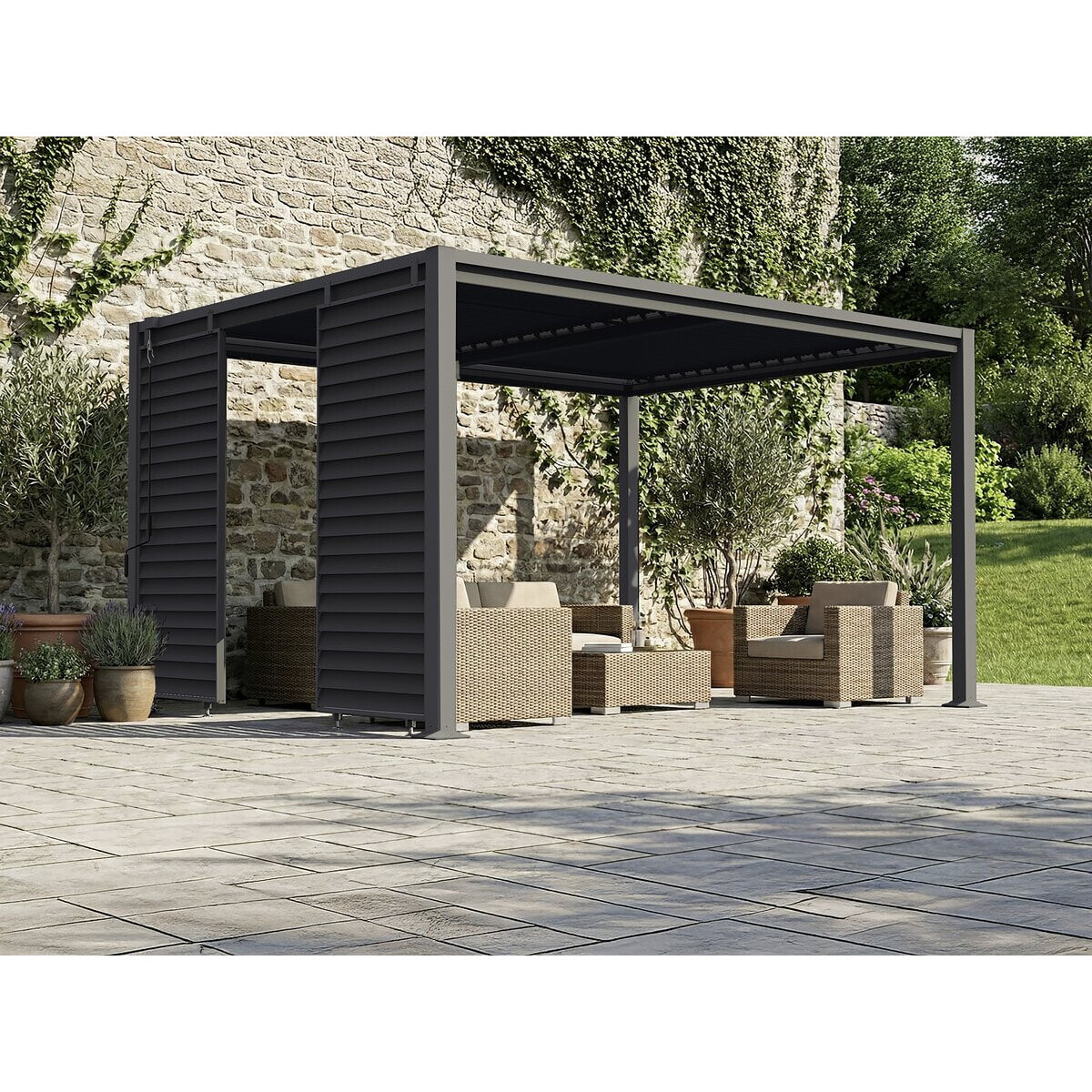 Persienne pour pergola bioclimatique en acier galvanisé "Clifford" - 92 x 4 x 208 cm - Gris