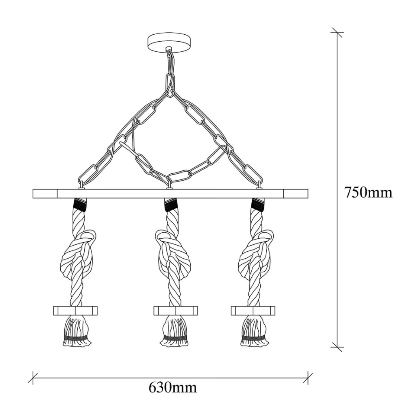 CASABLANCA - Suspension rustique filaire 3 lampes cordes et bois