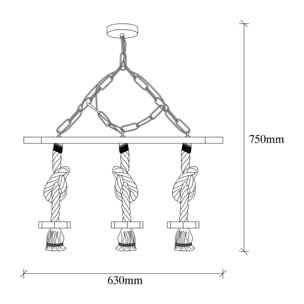 CASABLANCA - Suspension rustique filaire 3 lampes cordes et bois