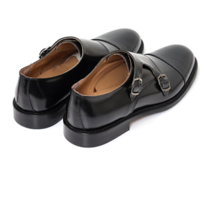 Mocassini doppia fibbia in pelle abrasivata con fondo in cuoio antiscivolo nero