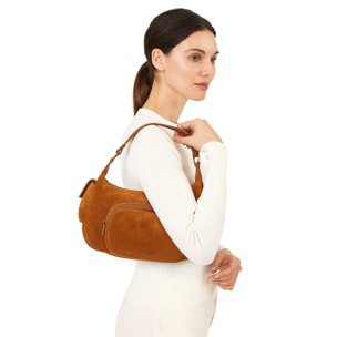 Borsa a spalla da donna Made in Italy - Modello Ardena - Pelle scamosciata - 30.0 x 17.0 x 12.0 cm