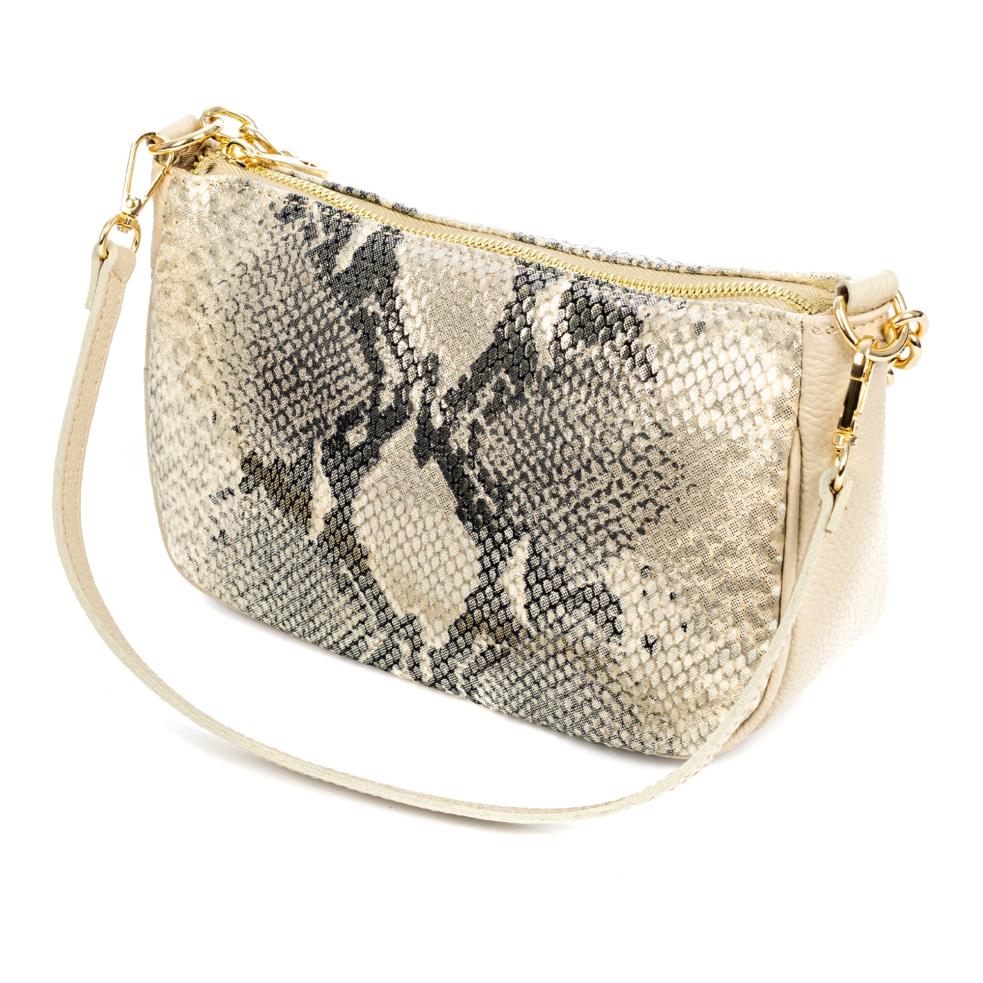 Avella bolso bandolera mujer, de piel auténtica Gamuza con estampado serpiente y piel auténtica Dollaro.