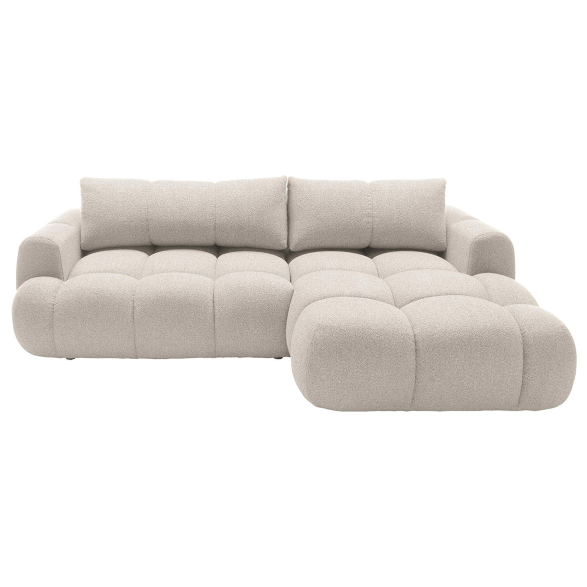 Yulin - Canapé d'angle droit 4 places convertible avec coffre en tissu bouclette - Beige