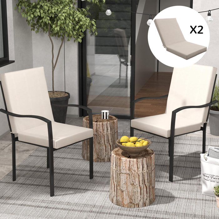 Lot de 2 coussins galettes de chaise de jardin - dim. 112L x 51l x ép. 8 cm - cordons attache - polyester déperlant beige