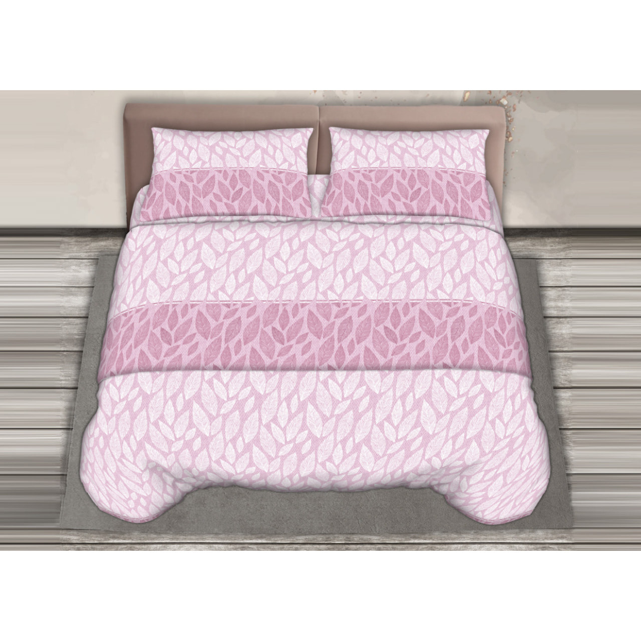 Completo Lenzuola 100% Cotone Effetto Seta Foglie Lilla CN