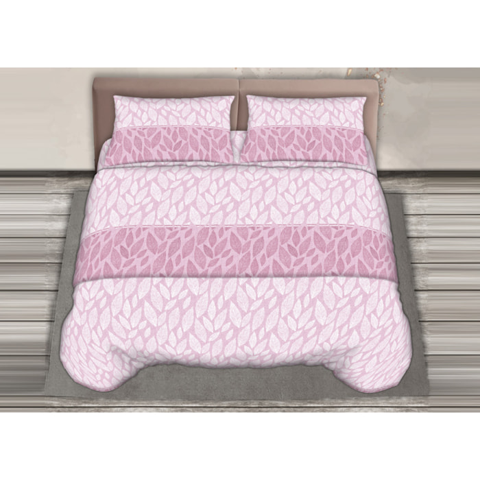 Completo Lenzuola 100% Cotone Effetto Seta Foglie Lilla CN