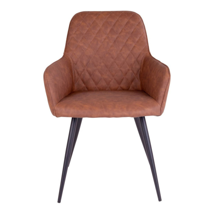 Set 2 sedie da pranzo Harbo in ecopelle marrone vintage con gambe nere