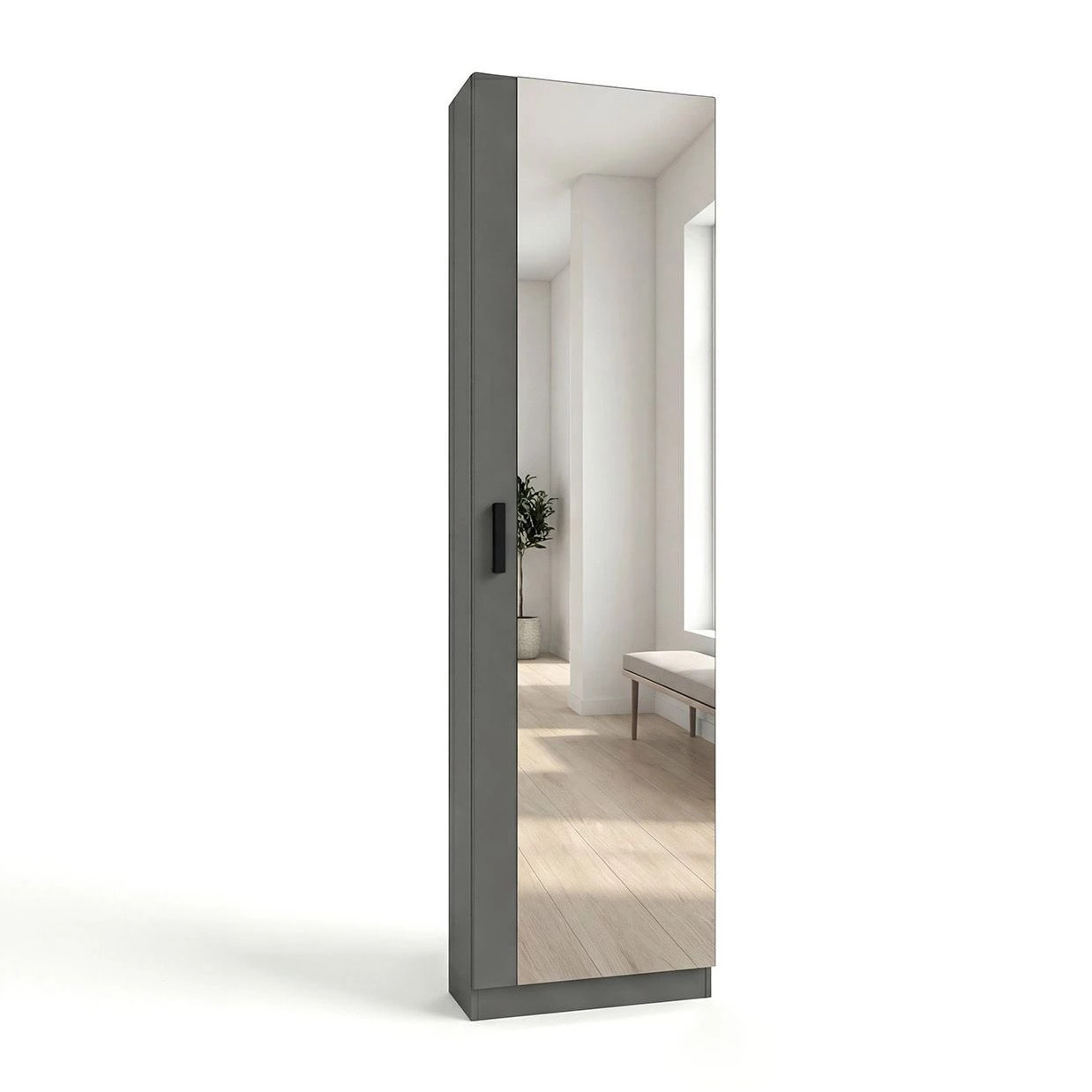 Zapatero alto de 1 puerta con espejo en gris grafito 180x50 cm Roma Gris Grafito
