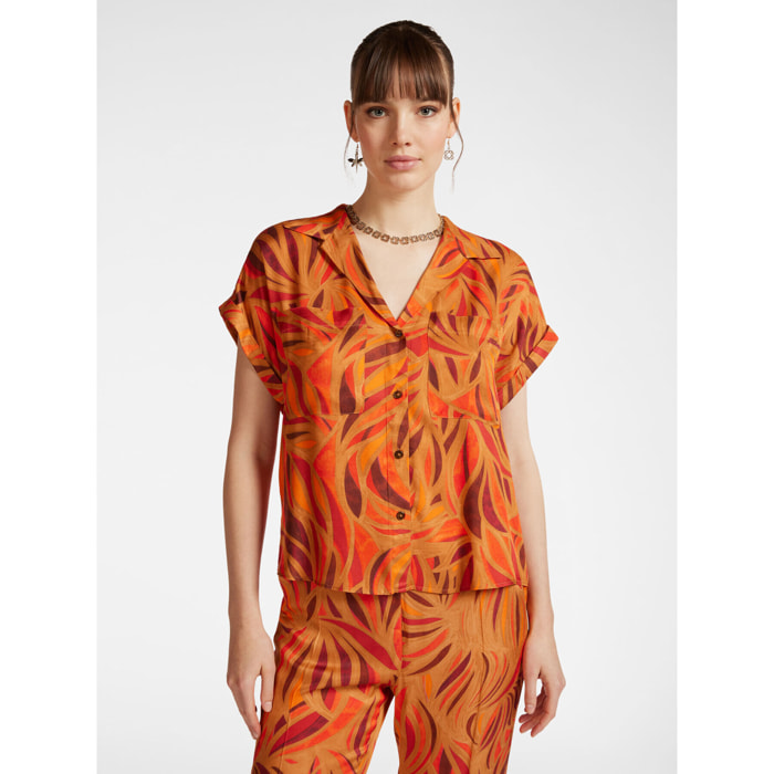 Elena Mirò - Camisa con estampado de follaje - Naranja sol