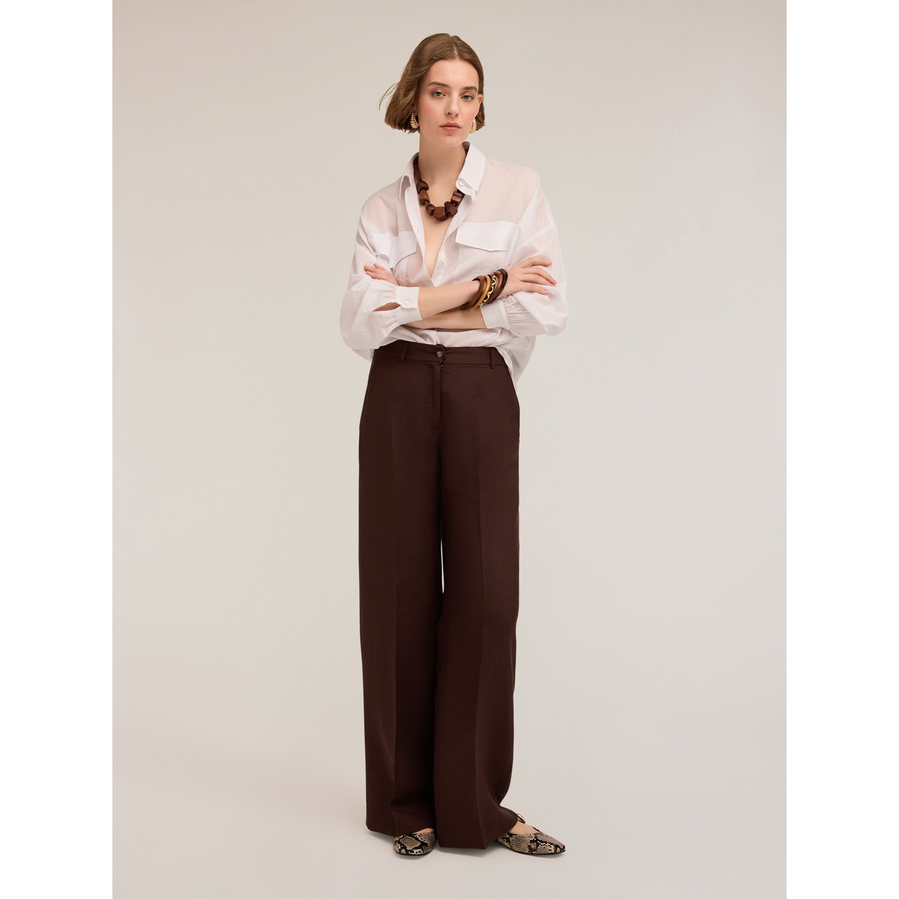 Motivi - Camisa oversize con bolsillos - Blanco