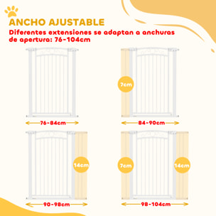 Barrera para Perros Puerta para Perros con Ancho Ajustable 76-104 cm Barrera de Seguridad para Perros con 2 Extensiones y Doble Bloqueo para Escaleras y Puertas Blanco