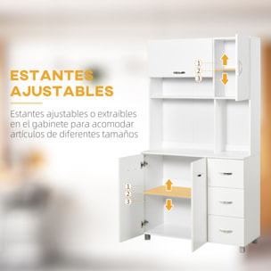 Alacena de Cocina Alacena Alta con 3 Cajones 4 Puertas Estantes Interiores Ajustables y Patas Elevadas Mueble Auxiliar para Comedor Salón 100x39,5x183,5 cm Blanco