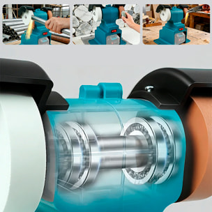 Amoladora industrial de banco de 21V. Incluye dos baterías de 7500mAh.