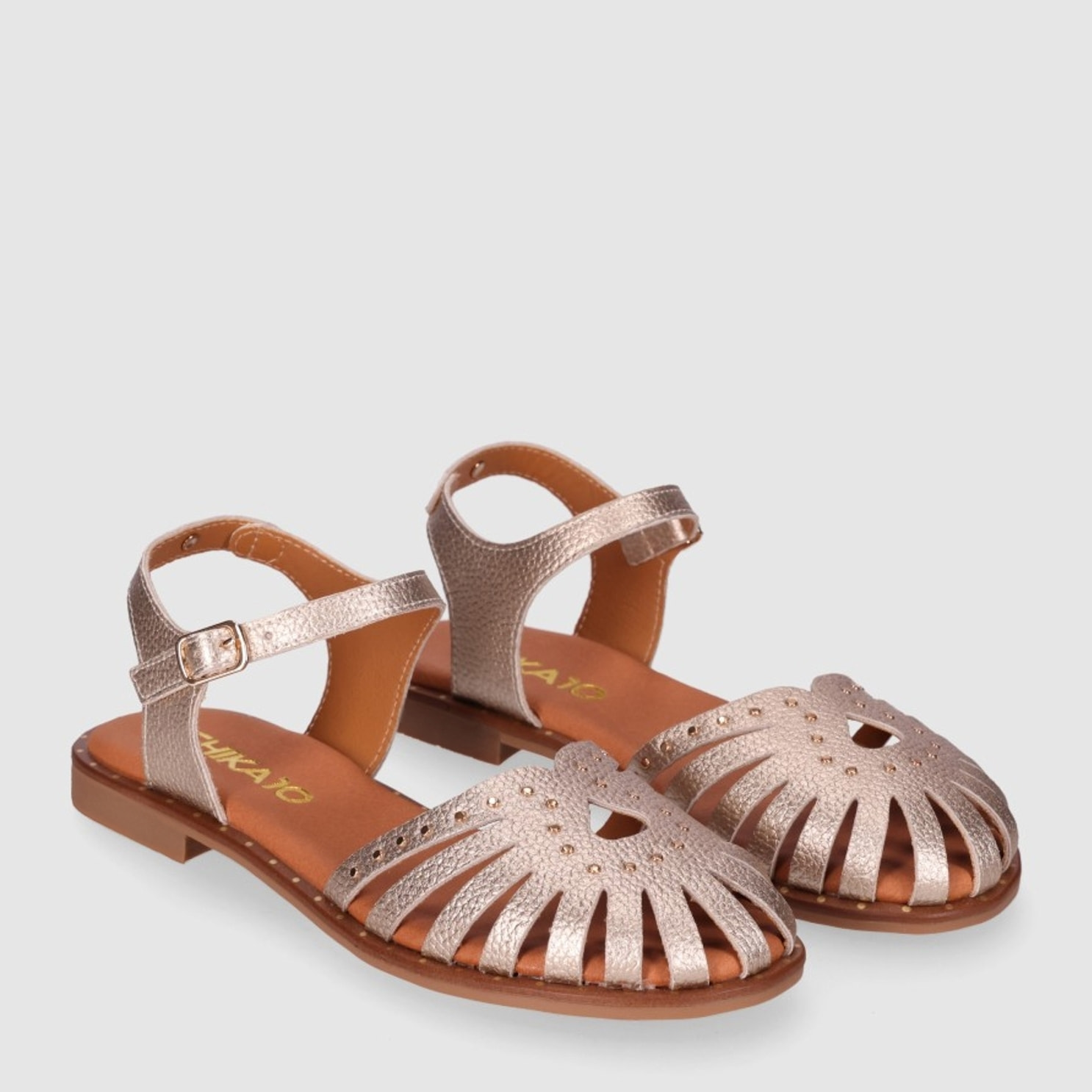 Sandalias de Piel - Platino - Tacón: 1 cm