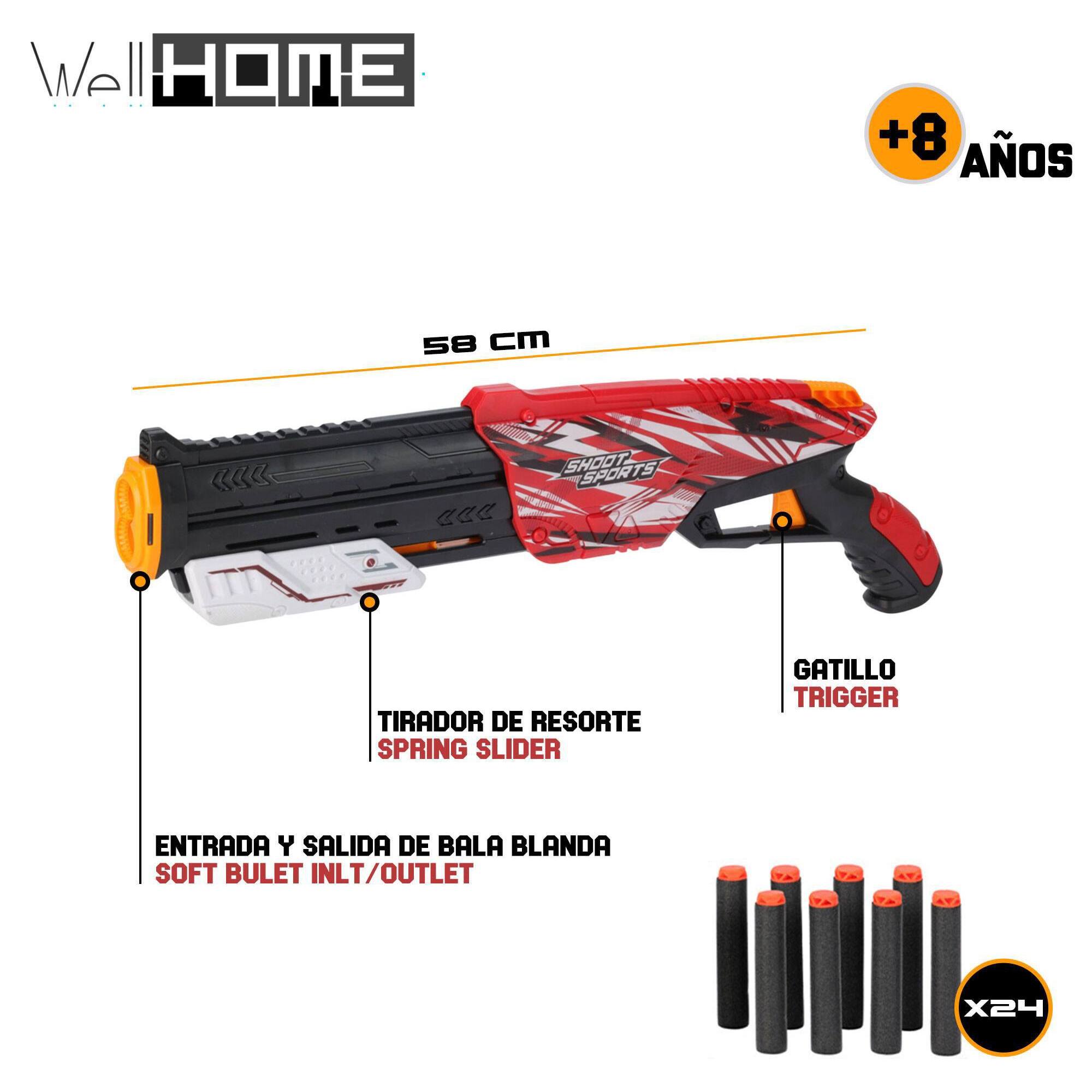 Well home pistola de juguete con 24 balas blandas de espuma 58cm