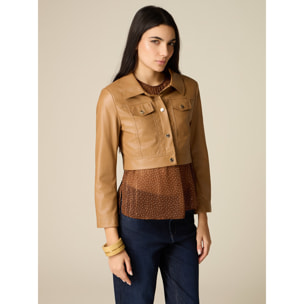 Oltre - Giubbotto cropped in tessuto spalmato - Marrone