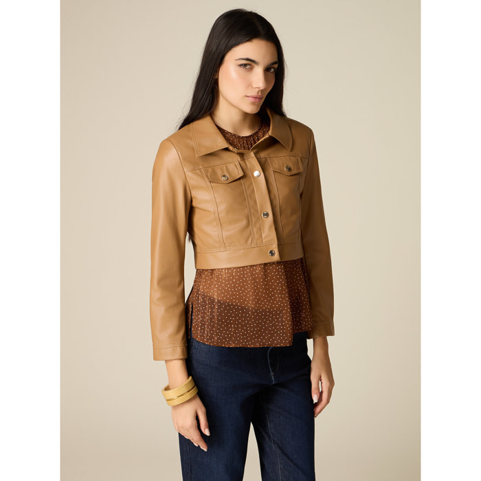 Oltre - Giubbotto cropped in tessuto spalmato - Marrone