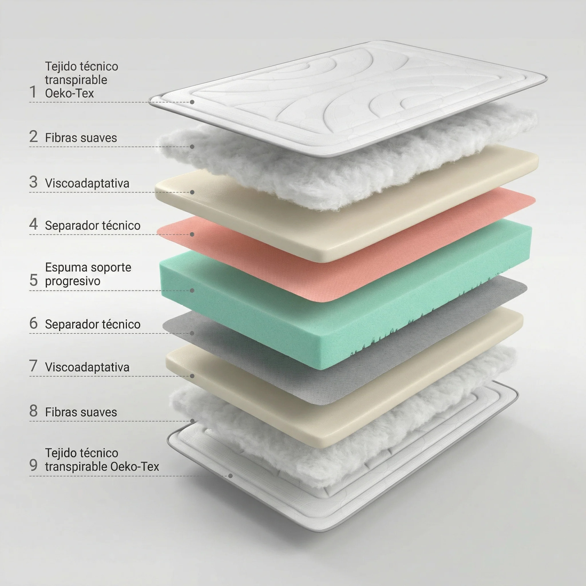 Colchón viscoelástico Louzen Memory ergonómico Maximo Confort Relax Efecto Memoria Altura 21 cm | Certificado Sanitized y Oeko-Tex