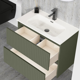 Conjunto de Baño Miya | Mueble de Baño Suspendido | 80 cm Verde Musgo| Dos Cajones | Lavabo Encastrado | No incluye Espejo | Alday
