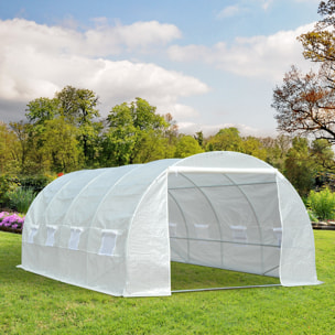 Serre de jardin tunnel surface sol 18 m² 6L x 3l x 2H m châssis tubulaire renforcé 24 mm 8 fenêtres blanc