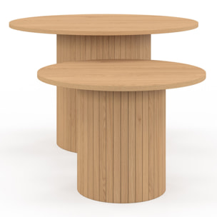 Tables basses rondes gigognes Alvar bois et pieds lattes - lot de 2