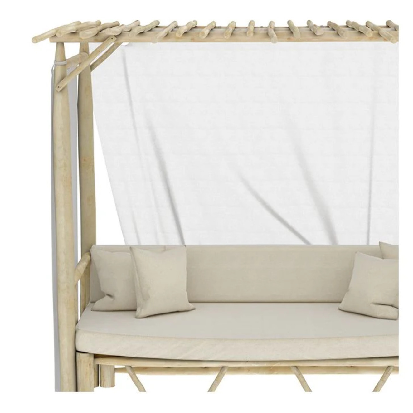 Lit à baldaquin d'extérieur en branche de teck et toile - Tika