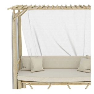 Lit à baldaquin d'extérieur en branche de teck et toile - Tika