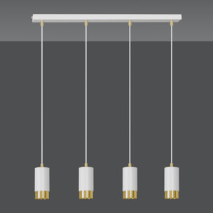 Lampada a sospensione Fumiko in acciaio bianco e oro