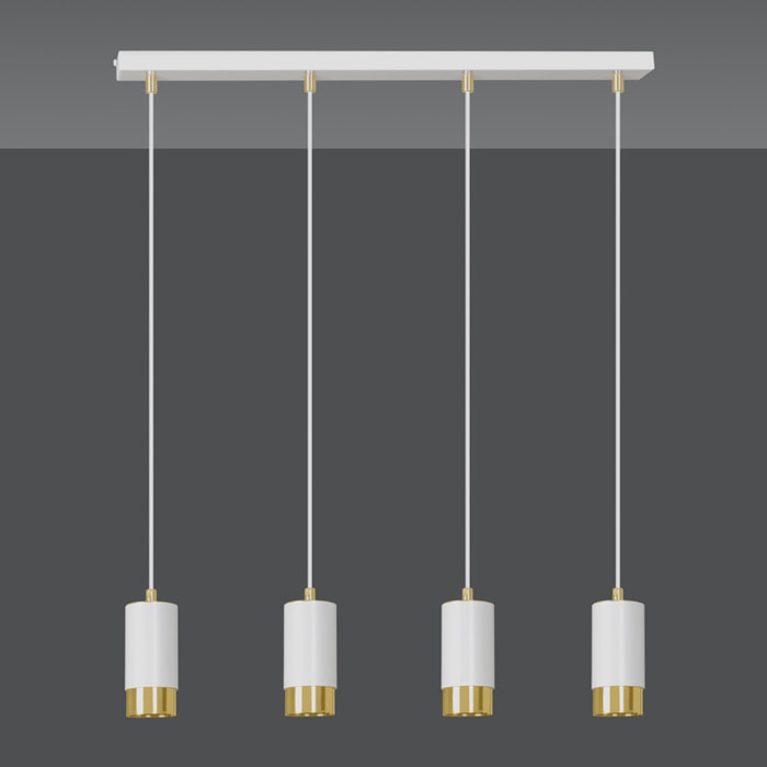 Lampada a sospensione Fumiko in acciaio bianco e oro