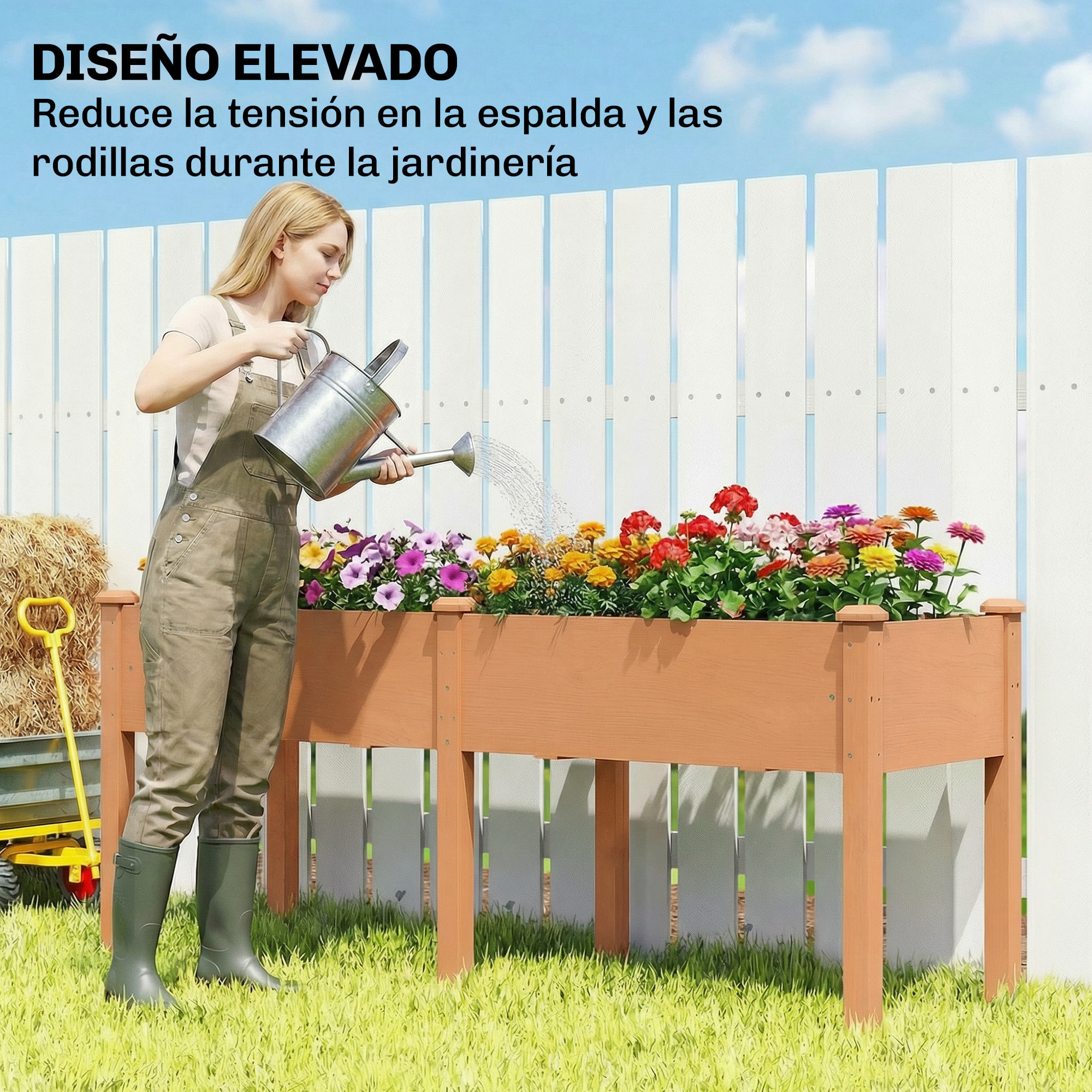 Huerto Urbano Elevado de Madera, Mesa de Cultivo con Patas, 6 Orificios de Drenaje, para Cultivo, Plantas, Flores y Verduras, 184x59x76,5 cm, Marrón