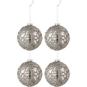 J-Line boule de Noël Mini Perles - verre - gris brillant - small - boîte de 4