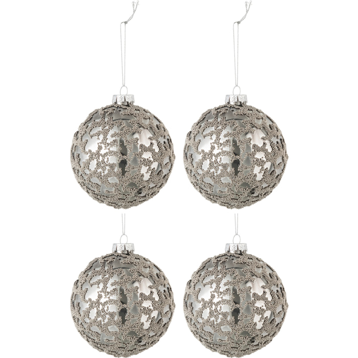 J-Line boule de Noël Mini Perles - verre - gris brillant - small - boîte de 4
