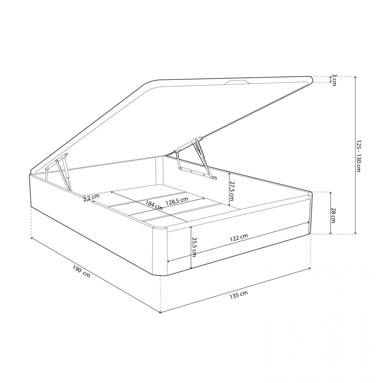Canapé básico 135x190 cm en blanco Luxury 3D Blanco