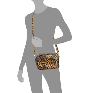 Degna borsa a tracolla donna. Pelle scamosciata autentica con stampa animalier leopardata e finitura lucida.