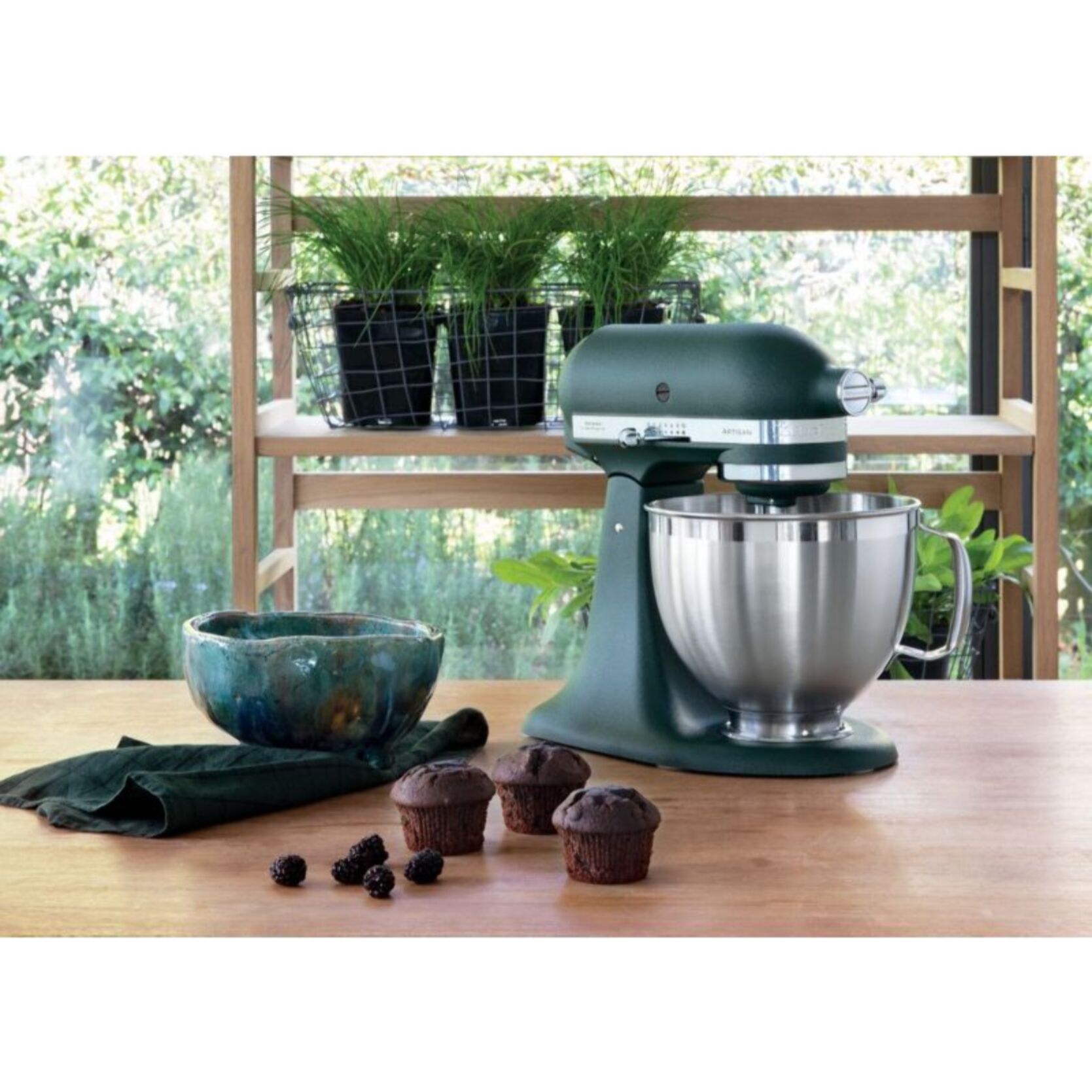 Robot pâtissier KITCHENAID 5KSM185PSEPP Artisan vert sapin, 4,8 L, accessoires inox, bol 3L, couvercle antiprojections
