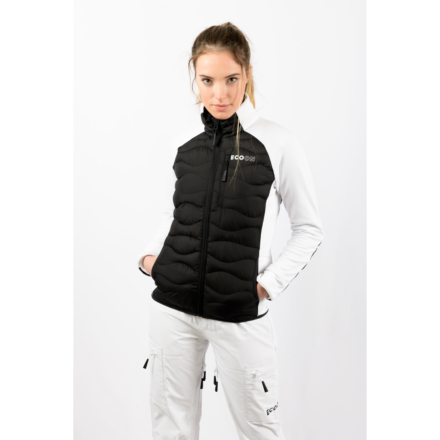 Giacca isolante ibrida ECOActive da donna di ECOON - Nero / Bianco