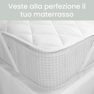 Topper matrimoniale imbottito trapuntato con angoli elastici, coprimaterasso morbido e confortevole, migliora il comfort del riposo e protegge il materasso, adatto a tutte le stagioni, stabile e pratico, lavabile in lavatrice, ideale per uso quotidiano
