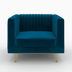 Ensemble canapé et fauteuil en velours bleu 3 places - Gatsby