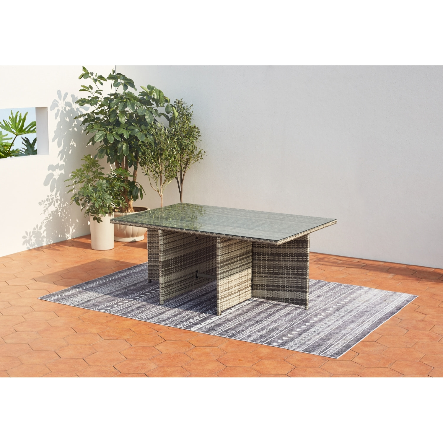 Salon de jardin encastrable 6 personnes en résine tressée gris REGINA