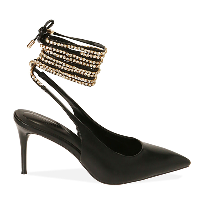 Salón destalonado negro con cordones, tacón 8 cm