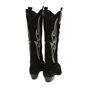 Stivali texani neri in camoscio, tacco 7 cm