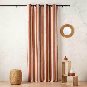 Rideau à rayures verticales en armure satin avec œillets - Rouge Orangé