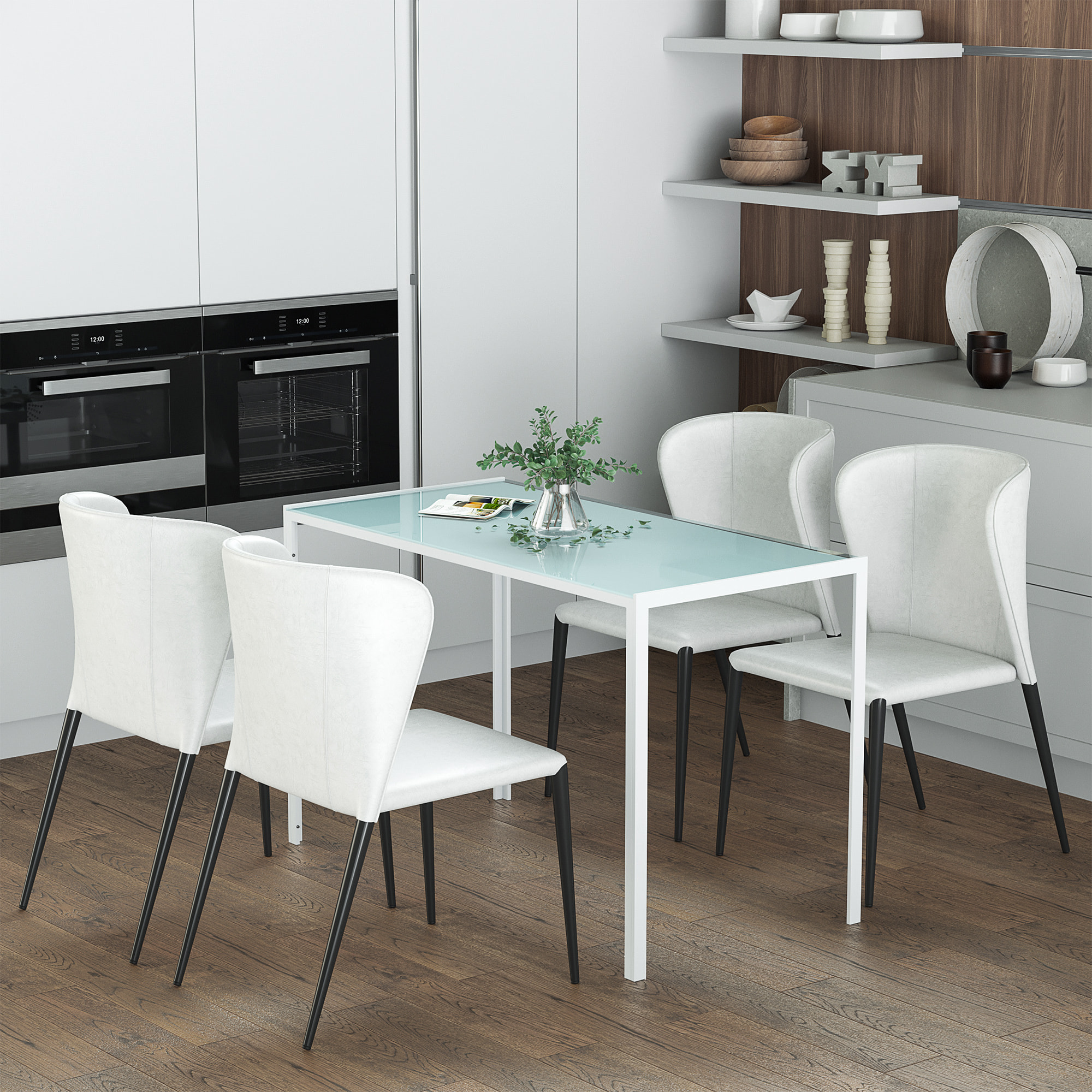 HOMCOM Mesa de Comedor de Cristal Mesa Rectangular para 4-6 Personas con Patas de Metal Multifuncional para Cocina Salón 120x60x75 cm Blanco