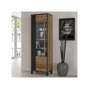 Vitrine haute H.194 cm en bois effet chêne et noir - YAL