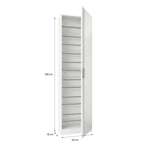 Zapatero alto de 1 puerta con espejo en blanco brillo 180x50 cm Roma Blanco Brillo
