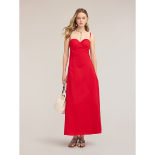 Motivi - Vestido largo de línea A en popelín con bustier - Rojo