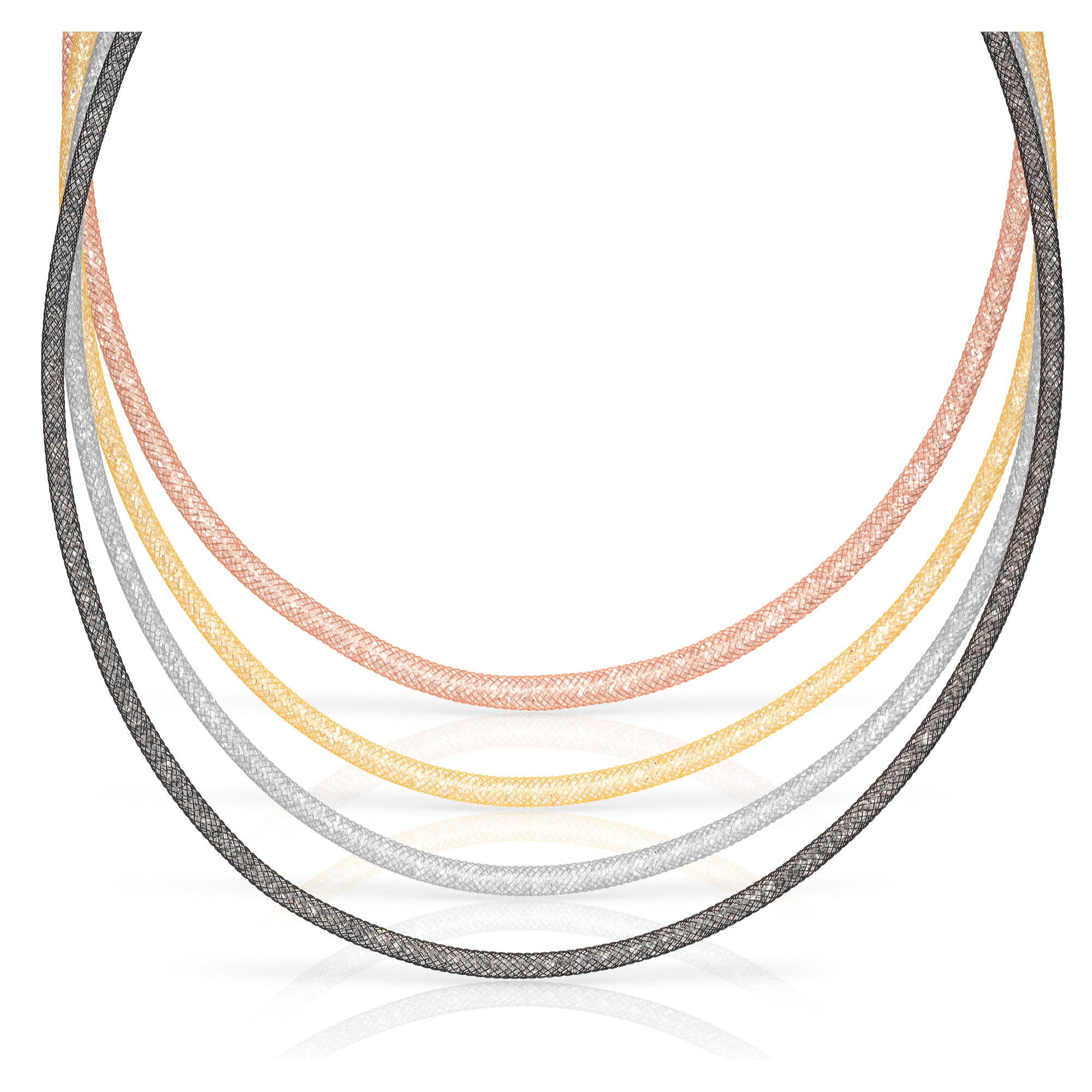 Pack de 4 collares de malla de cobre con relleno de cristal brillante y cierre de mosquetón de cobre.