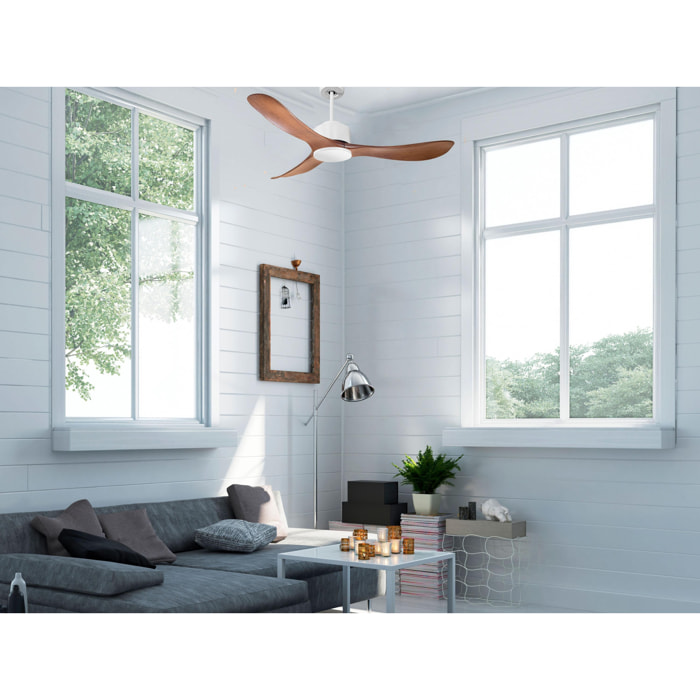 Ventilateur de plafond Réversible Lumière  Thermostat Wifi Moteur à courant continu Toits en pente Télécommande Hypersilence Mémoire Shopify Vendible (AUTOMATIQUE) 40   W Blanc
